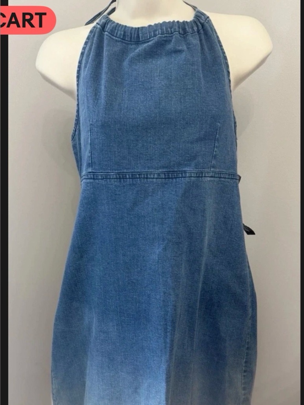 NWT VTG Jazzie Backless Halter Denim A-Line Dress - Blue Large